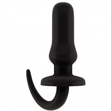 Резиновая анальная пробка с удобным хвостиком «SONO Rubber Butt Plug №13», цвет черный, Shots Media SH-SON013BLK, длина 15 см., со скидкой