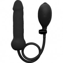 Анальный надувной фаллоимитатор с грушей OUCH «Inflatable Silicone Dong Black», Shots Media SH-OU089BLK, из материала силикон, цвет черный, длина 16.5 см., со скидкой