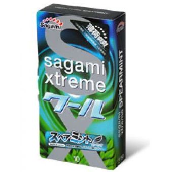 Презервативы Sagami «Xtreme Mint» со вкусом мяты, латекс, 0.04 мм, упаковка 10 штук, длина 19 см.
