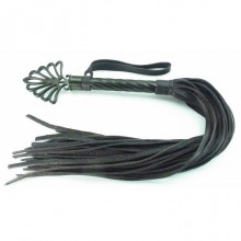Длинная BDSM плеть с никелевой рукояткой, цвет шоколад, БДСМ Арсенал 54025ars, из материала кожа, цвет черный, длина 40 см.