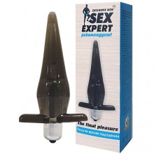 Втулка анальная с вибрацией, цвет черный, SEM-55005, бренд Sex Expert, из материала TPR, длина 11.5 см., со скидкой