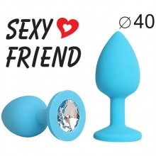 Голубая силиконовая анальная пробка, цвет стразы - бесцветный, SF-70291-01, бренд Sexy Friend, длина 9.5 см.