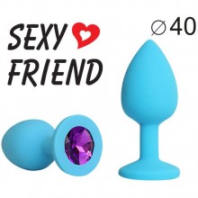 Голубая силиконовая анальная пробка, цвет стразы - фиолетовый, SF-70291-04, бренд Sexy Friend, длина 9.5 см.
