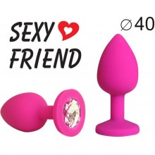 Розовая силиконовая анальная пробка, цвет кристалла - бесцветный, SF-70290-01, бренд Sexy Friend, цвет розовый, длина 9.5 см.