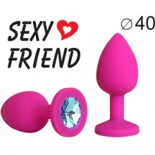 Розовая силиконовая анальная пробка, цвет кристалла - голубой, SF-70290-05, бренд Sexy Friend, цвет розовый, длина 9.5 см.