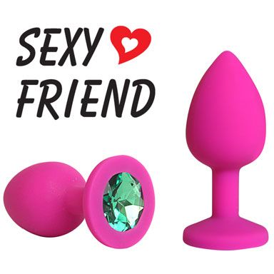 Силиконовая анальная пробка, цвет кристалла зеленый, длина 7.3 см, SF-70190-07, бренд Sexy Friend, цвет розовый, длина 7.3 см.