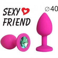 Розовая силиконовая анальная пробка, цвет кристалла - зеленый, SF-70290-07, бренд Sexy Friend, длина 9.5 см.