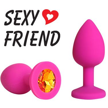 Силиконовая анальная пробка, цвет кристалла оранжевый, длина 7.3 см, SF-70190-08, бренд Sexy Friend, цвет розовый, длина 7.3 см.