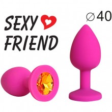 Розовая силиконовая анальная пробка, цвет кристалла - оранжевый, SF-70290-08, бренд Sexy Friend, цвет розовый, длина 9.5 см.