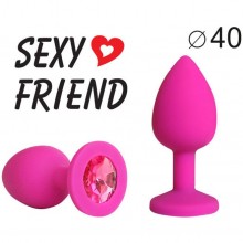 Розовая силиконовая анальная пробка, цвет кристалла - рубиновый, SF-70290-14, бренд Sexy Friend, длина 9.5 см.