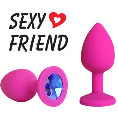 Силиконовая анальная пробка, цвет кристалла синий, длина 7.3 см, SF-70190-13, бренд Sexy Friend, цвет розовый, длина 7.3 см.