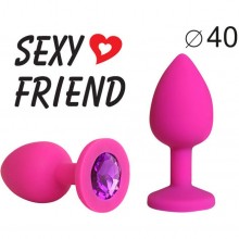 Розовая силиконовая анальная пробка, цвет кристалла - фиолетовый, SF-70290-04, бренд Sexy Friend, длина 9.5 см.