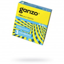 Ganzo «Ribs» ребристые презервативы со смазкой, упаковка 3 шт., из материала латекс, длина 18 см., со скидкой