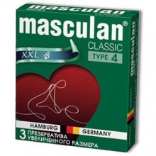 Masculan «Classic XXL Type 4» презервативы увеличенного размера 3 шт., из материала латекс, цвет зеленый, длина 19 см.