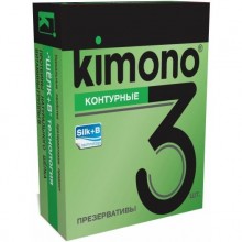 Презервативы Kimono контурные, в упаковке 3 штуки, из материала латекс, 3 мл.