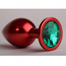 Красная анальная пробка с зеленым стразом, Luxurious Tail 47108-1-MM, из материала металл, коллекция Anal Jewelry Plug, длина 8.2 см., со скидкой