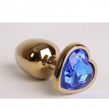 Золотистая анальная пробка с сердечком из синего страза, 47190-MM, бренд Luxurious Tail, из материала металл, коллекция Anal Jewelry Plug, цвет золотой, длина 7.5 см.