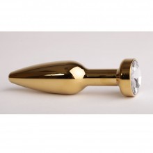Золотая анальная пробка с прозрачным стразом, длина 11.2 см, диаметр 2.9 см, Luxurious Tail 47198-3-MM, из материала металл, цвет прозрачный, длина 11.2 см., со скидкой