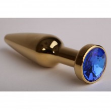 Золотая анальная пробка с синим стразом, длина 11.2 см, диаметр 2.9 см, Luxurious Tail 47198-4-MM, из материала металл, длина 11.2 см., со скидкой