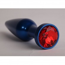 Анальная пробка из синего металла, с красным стразом от компании Luxurious Tail, 47197-1-MM, коллекция Anal Jewelry Plug, длина 11.2 см., со скидкой