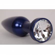 Анальная пробка из металла синяя с прозрачным стразом, размер 11.2 на 2.9 см, 47197-3-MM, бренд Luxurious Tail, коллекция Anal Jewelry Plug, длина 11.2 см.