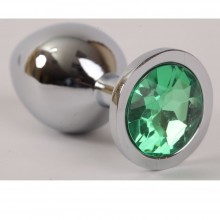 Анальная пробка из серебристого металла с зеленым кристаллом, 47046-1-MM, коллекция Anal Jewelry Plug, длина 8.2 см., со скидкой