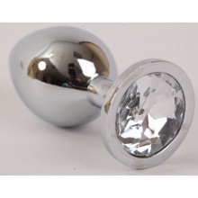Анальная пробка серебрянная с прозрачным кристаллом, размер L, Luxurious Tail 47064-2-MM, из материала металл, длина 9.5 см., со скидкой