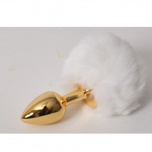 Пробка металлическая c белым хвостом «Задорный Кролик», размер S, 47195-MM, цвет белый, длина 6 см., со скидкой