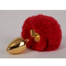 Пробка из металла «под золото» с красным хвостом «Задорный Кролик», 47195-1-MM, бренд Luxurious Tail, цвет красный, длина 6 см., со скидкой