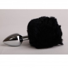 Анальная металлическая пробка c черным хвостом «Задорный Кролик», 47151-1-MM, бренд Luxurious Tail, со скидкой