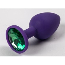Пробка для попы со стразом, фиолетовая с зеленым, Luxurious Tail 47156-1-MM, из материала силикон, цвет фиолетовый, длина 9.5 см.