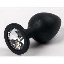Анальная пробка из силикона, черная с прозрачным от компании Luxurious Tail, 47120-2-MM, коллекция Anal Jewelry Plug, цвет черный, длина 9.5 см., со скидкой
