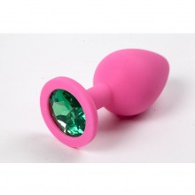 Силиконовая розовая пробка с зеленым стразом, Luxurious Tail 47113, коллекция Anal Jewelry Plug, цвет розовый, длина 9.5 см., со скидкой