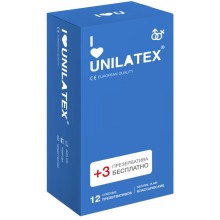 Классические презервативы Unilatex «Natural Plain», 12 штук и 3 шт в подарок, 3013Un, из материала латекс, длина 19 см., со скидкой