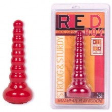Анальный стимулятор ребристый «Red Boy - Anal Wand Butt Plug» красный, длина 20.5 см, бренд Doc Johnson, из материала ПВХ, длина 20.5 см., со скидкой