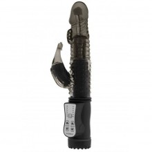 Интимный вагинальный вибратор-дельфинчик хай-тек «Vibrating Dolphin» с клиторальным стимулятором, цвет черный, SH-GC002BLK, бренд Shots Media, из материала TPE, длина 23 см., со скидкой