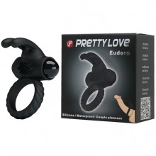 Виброкольцо с клиторальным стимулятором Pretty Love «Eudora», цвет черный, Baile BI-026219, из материала силикон, длина 5.4 см., со скидкой