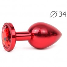 Red Plug Medium анальная пробка средняя, длина 82 мм, диаметр 34 мм, цвет кристалла красный, RM-16, из материала металл, длина 8.2 см.