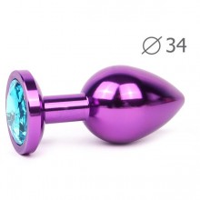 «Violet Plug Medium» втулка анальная со стразом, длина 82 мм, диаметр 34 мм, цвет кристалла голубой, VM-05, из материала металл, длина 8.2 см.