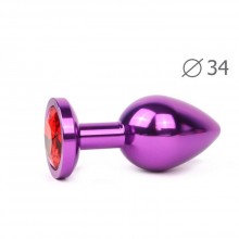 «Violet Plug Medium» втулка анальная, длина 82 мм, диаметр 34 мм, цвет кристалла красный, VM-16, из материала металл, длина 8.2 см.