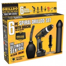 Секс набор «Drilldo Spiral» с ребристым членом, 6 предметов, DDS-002, из материала пластик АБС, цвет черный