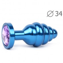 Втулка анальная Blue Plug Medium синяя, длина 80 мм, диаметр 34 мм, вес 90г, цвет кристалла светло-фиолетовый abl - 15-m, из материала металл, цвет голубой, длина 8 см.