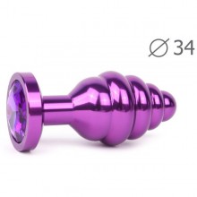 Ребристая анальная пробка «Violet Plug Medium», длина 80 мм, диаметр 34 мм, цвет кристалла фиолетовый, AV-04-M, из материала металл, длина 8 см.