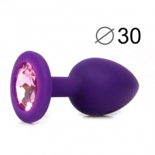Анальная силиконовая пробка фиолетового цвета с розовой стразой, длина 72 мм, диаметр 30 мм, Sexy Friend SF-70700-02, длина 7.2 см.