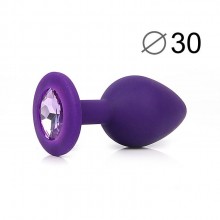 Анальная силиконовая пробка фиолетового цвета со светло-фиолетовой стразой, длина 72 мм, диаметр 30 мм, Sexy Friend SF-70700-15, длина 7.2 см.