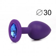 Анальная силиконовая пробка фиолетового цвета с синей стразой, длина 72 мм, диаметр 30 мм, Sexy Friend SF-70700-13, длина 7.2 см.