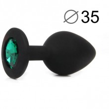 Анальная пробка-украшение для попы, длина 80 мм, диаметр 35 мм, черная, цвет кристалла зеленый, силикон, SF-70501-07, бренд Sexy Friend, длина 8 см.