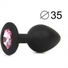 Анальная пробка-украшение для попы, длина 80 мм, диаметр 35 мм, черная, цвет кристалла розовый, силикон, SF-70501-02, бренд Sexy Friend, длина 8 см.