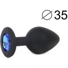 Втулка анальная-украшение для попы, длина 80 мм, диаметр 35 мм, черная, цвет кристалла синий, силикон, SF-70501-13, бренд Sexy Friend, длина 8 см.