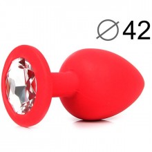 Силиконовая анальная пробка, длина 95 мм, диаметр 42 мм, красная, цвет кристалла бесцветный, SF-70602-01, бренд Sexy Friend, длина 9.5 см.